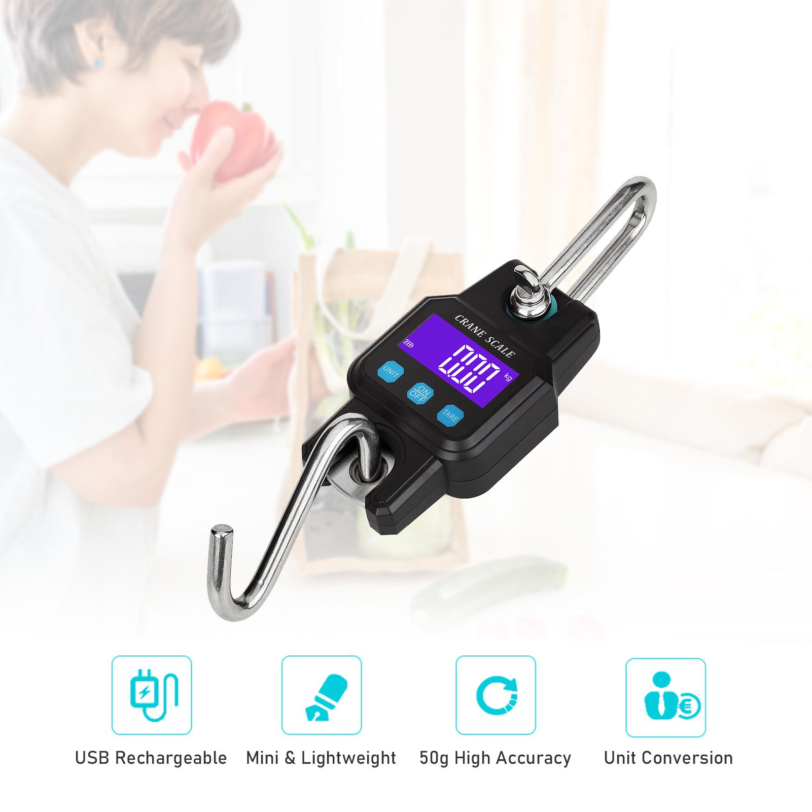 300KG/ 600LB Portable Heavy Duty Crane Scale Digital Electronic Hanging Weigher Rechargeable Industrial Hook Scales Unit Switch/ Data Hold/ Tare/ Zero for Farm Fishing Travel Market Outdoor Work
