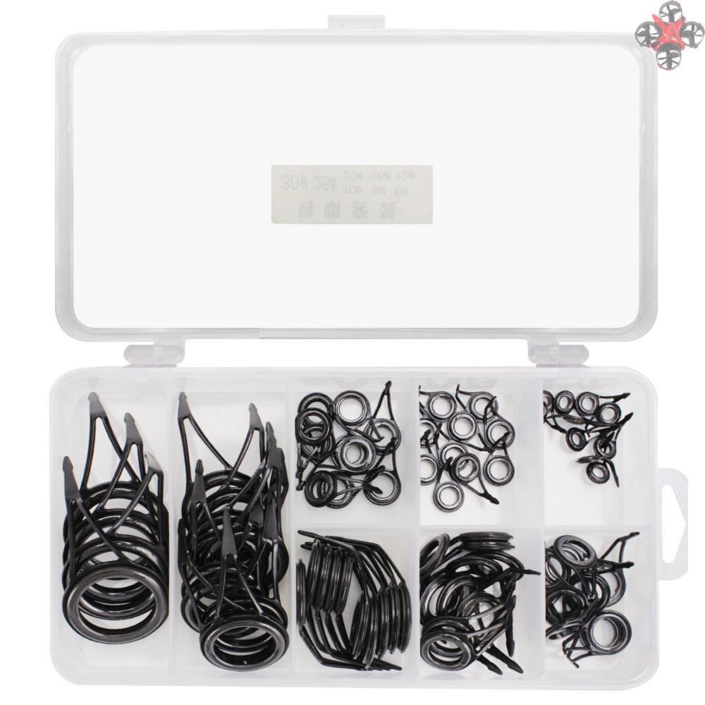 TOP 75Pcs Fishing Rod Guide Tips Carbon Steel Frame with Ceramic Ring Rod Replacement Tip Eye Set