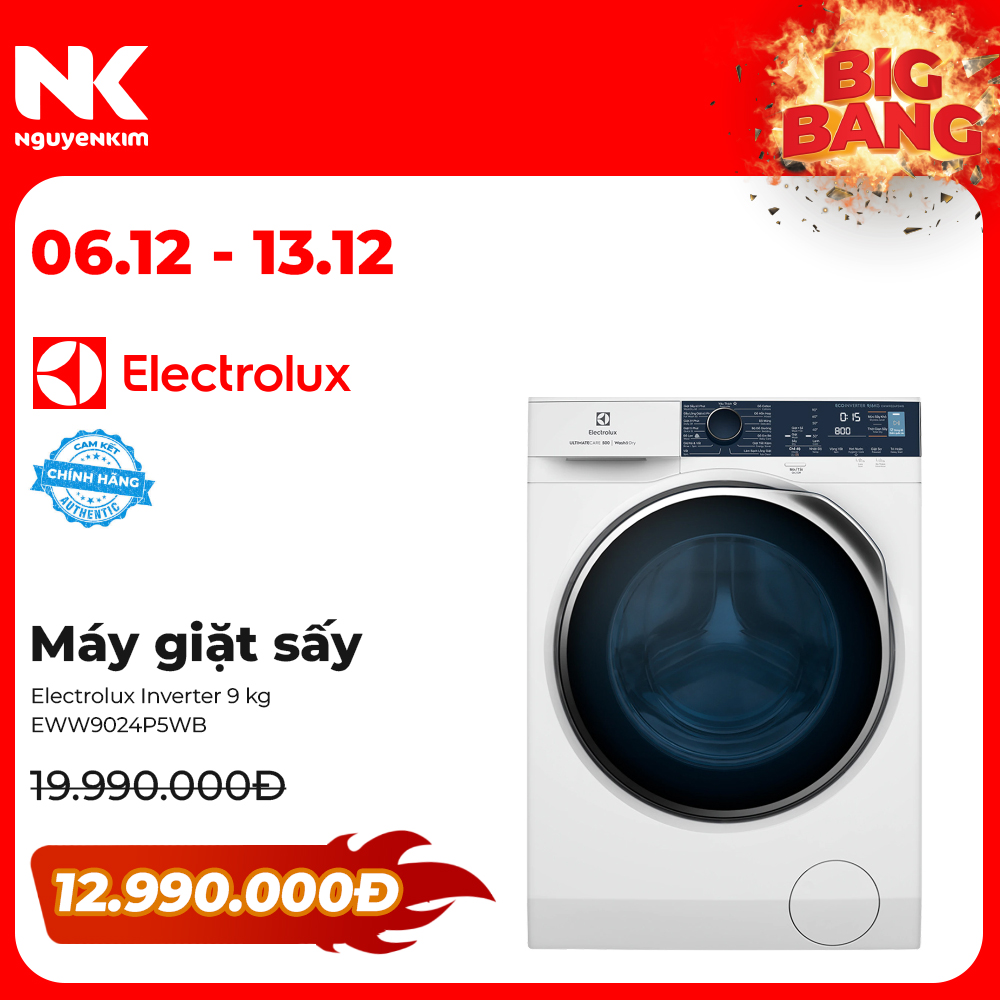 Máy giặt sấy Electrolux Inverter 9 kg EWW9024P5WB - Hàng chính hãng [Giao hàng toàn quốc]