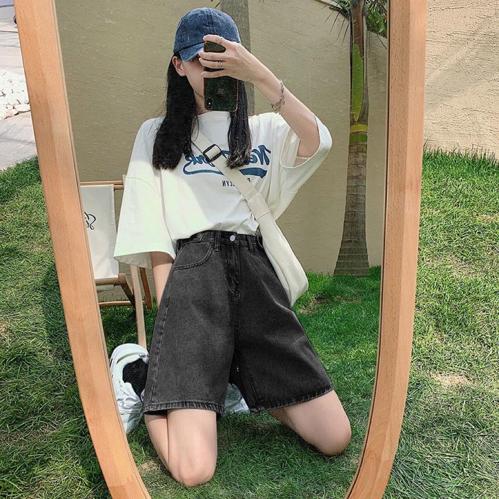 Quần Short Jean Nữ Ống Rộng Cúc Đồng