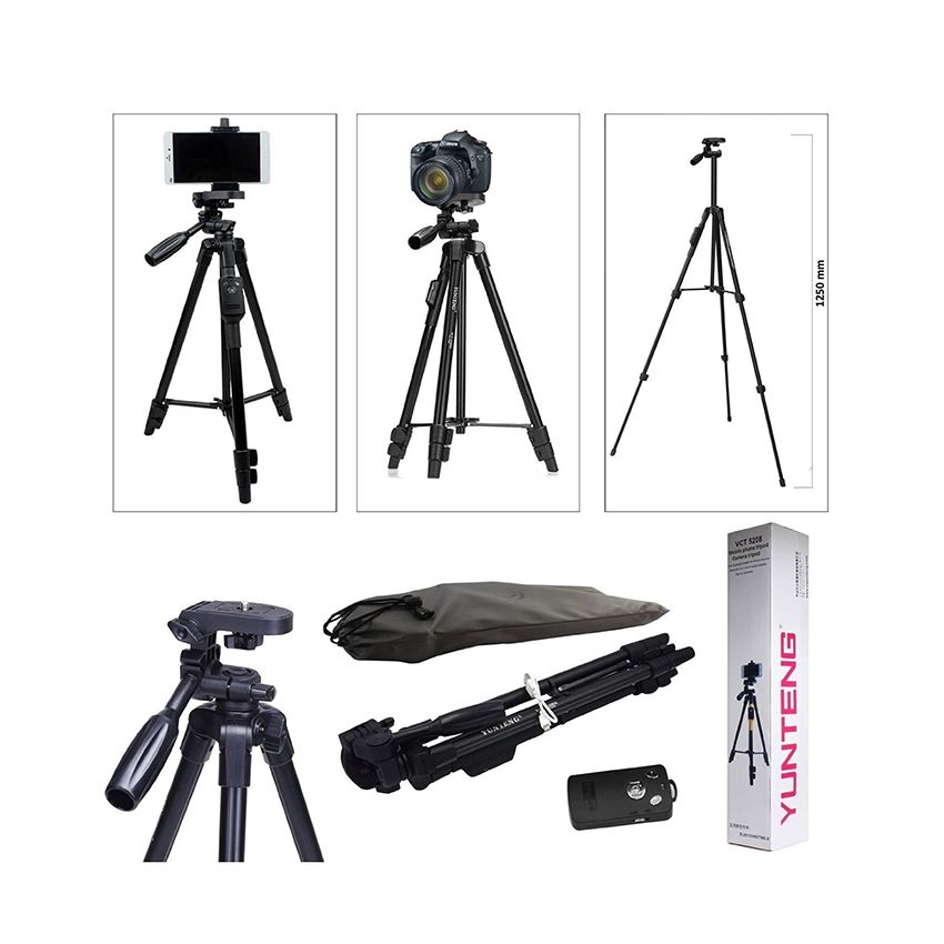 Tripod - Chân đế điện thoại, chân đế máy ảnh Yunteng VCT 5208 kiêm giá đỡ có remote Bluetooth điều khiển chụp từ xa