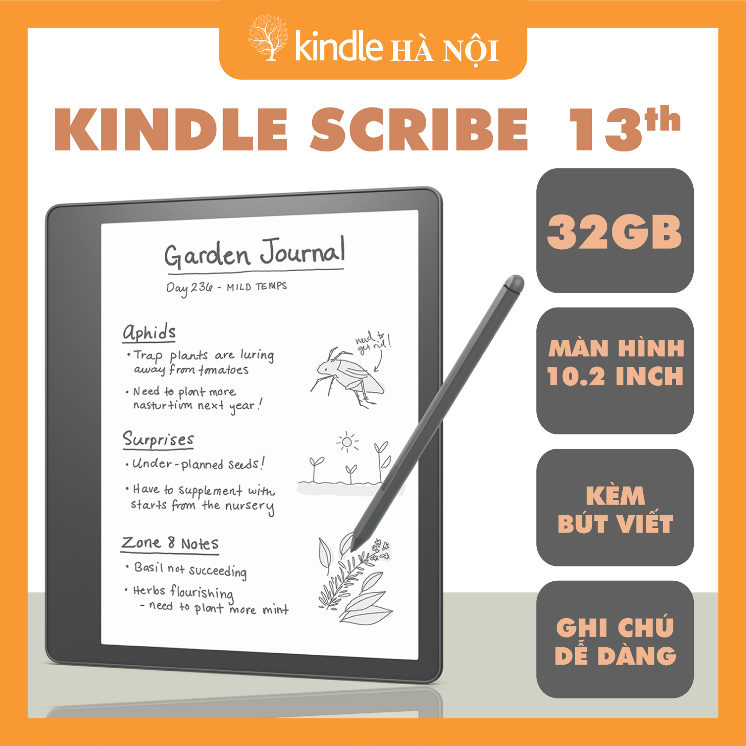 Máy đọc sách Kindle Scribe – thế hệ đầu tiên có thể đọc và viết, màn hình 10,2” 300PPI, đèn vàng warmlight, bộ nhớ 16-64GB, đồng bộ dữ liệu qua Microsoft Word - hàng nhập khẩu