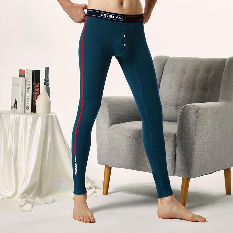 Nam Sexy Long Johns Mùa Đông Ấm Áp Mùa Thu Quần Lót Mặt Sọc Co Giãn Nhiệt Quần Lót Cotton Thun Đồ Ngủ Quần Legging