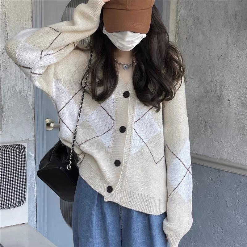 MS734 Áo khoác cardigan len hình trám cổ tim Hàn Quốc