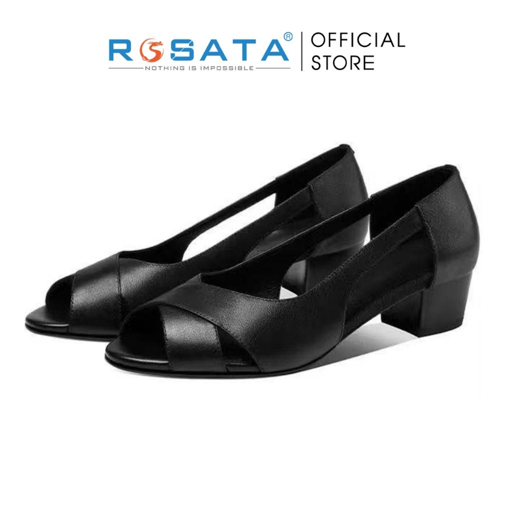 Giày sandal nữ ROSATA RO410 xỏ ngón mũi tròn quai hậu gót vuông cao 3cm xuất xứ Việt Nam - Đen