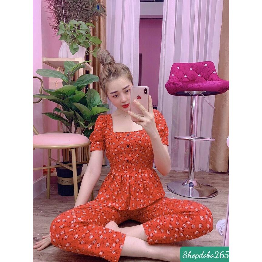 Đồ bộ nữ,đồ ngủ mặc nhà vải lụa hoa nhí dễ thương size 45-57kg.