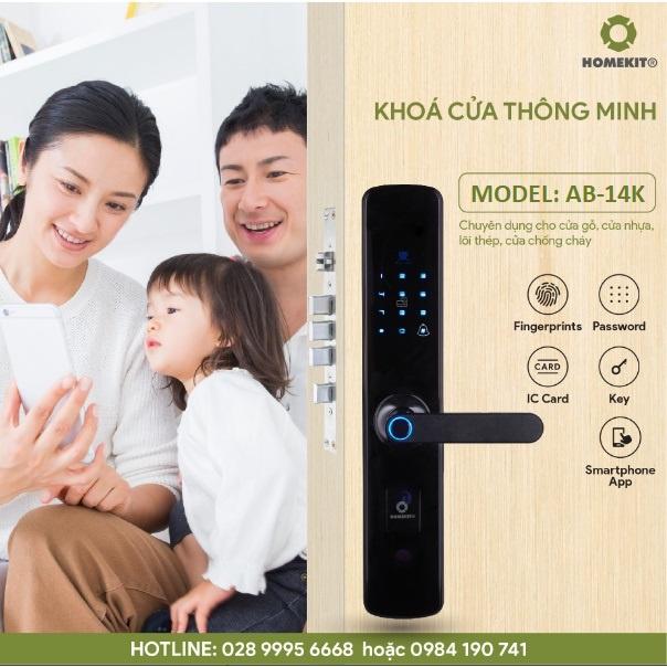 Khóa cửa vây tay điện tử thông minh HOMEKIT AB-14K tích hợp 5 tính năng, kết nối App Tuya Smart, chống cháy nổ