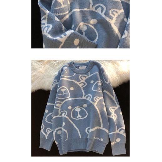 Oder - Áo len dệt kim hình gấu cổ điển dáng rộng