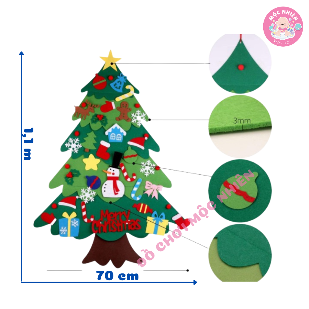 Cây thông Noel treo tường bằng vải dạ vải nỉ trang trí Giáng sinh