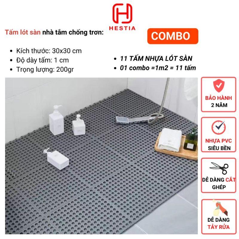 Thảm chống trượt nhà tắm bằng nhựa cao cấp, thảm nhựa nhà tắm màu trắng xám size 30 x 30cm nặng 200g siêu cấp