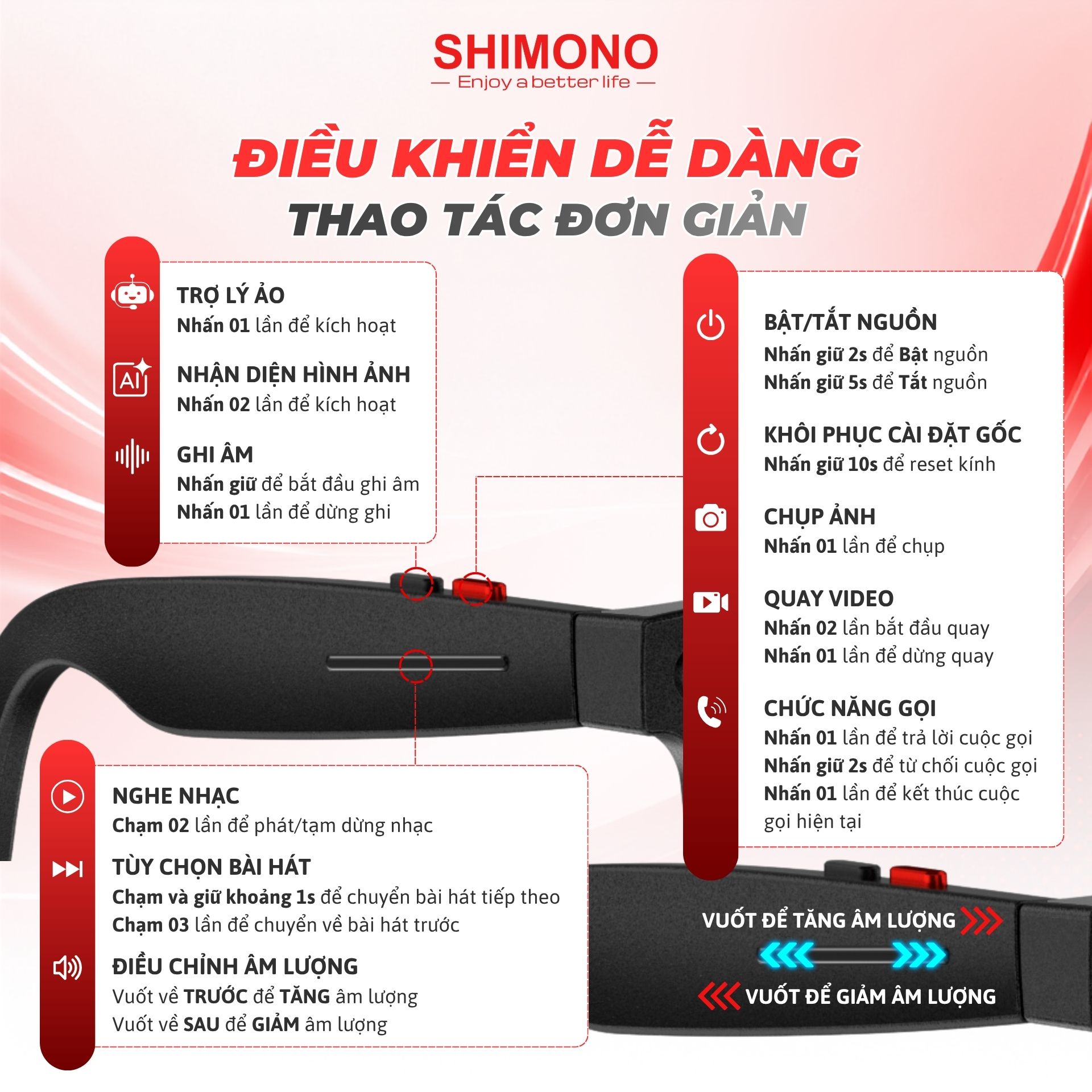 Kính Thông Minh AI Dịch Thuật SHIMONO AIMB-S2 Max Trợ lý AI, Bluetooth Đàm Thoại, Camera 5MP Sắc Nét Hàng Chính Hãng