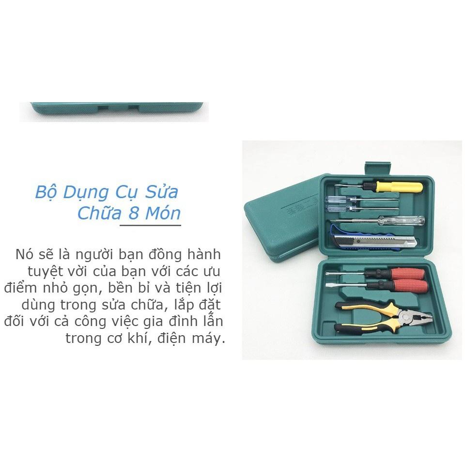 Hộp Dụng Cụ Sửa Chữa Gia Đình 8 Món Tua Vít Đa Năng gồm có kiềm cầm tay dao cắt tuốt nơ vít 2 đầu các cỡ