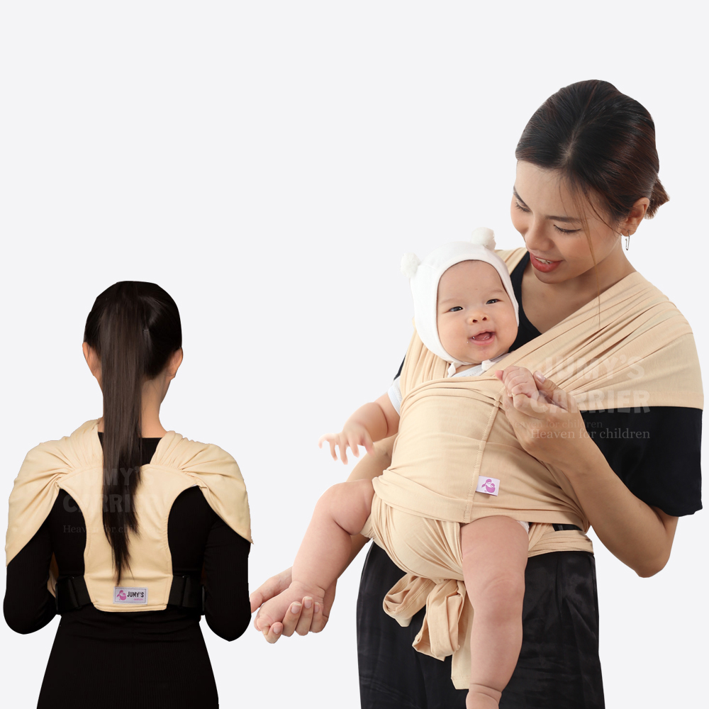 Địu vải em bé Jumys, địu cho bé sơ sinh từ 0-36 tháng tuổi, gọn nhẹ, mềm mịn, dễ giặt - Màu Be