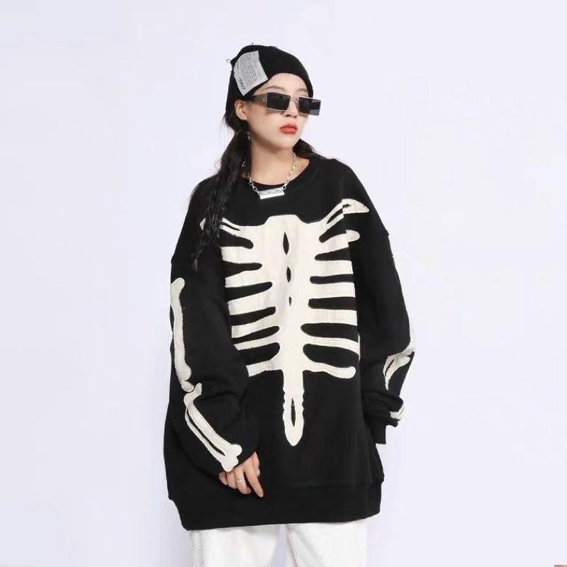 Áo Hoodie Không Nón, Áo Sweater Chui In Bộ Xương 3D Cực Hot From Nam Nữ Giữ Ấm, áo chui đầu ULZZANG nam nữ, Áo Sweater chất Nỉ Ngoại Dày Dặn tay Bồng Form Rộng Unisex