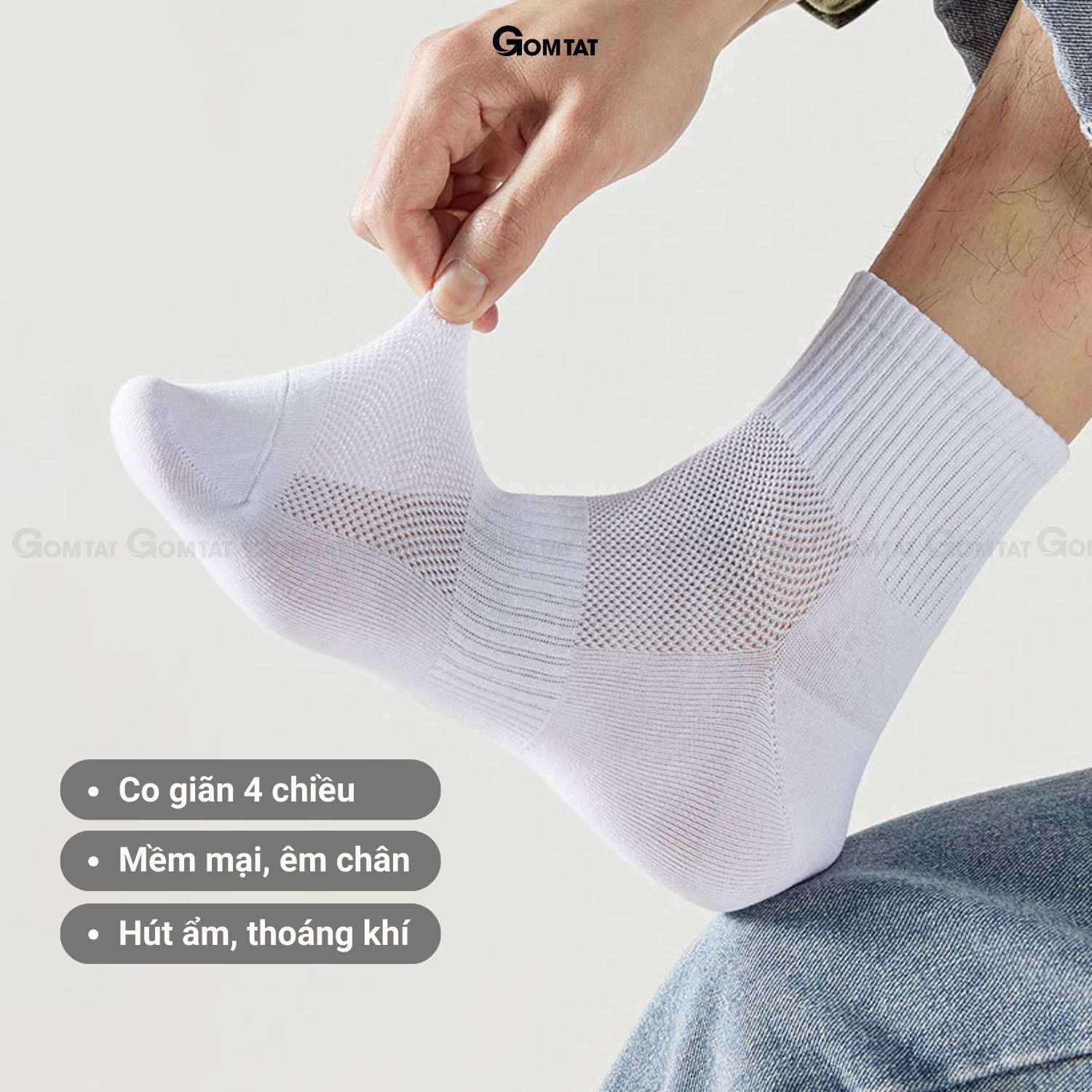 Tất vớ nam nữ cổ trung trơn màu GOMTAT chất liệu cotton cao cấp, có thiết kế thoáng khí, êm mềm đi mát -KLB-TRONLUNG-GANTAM