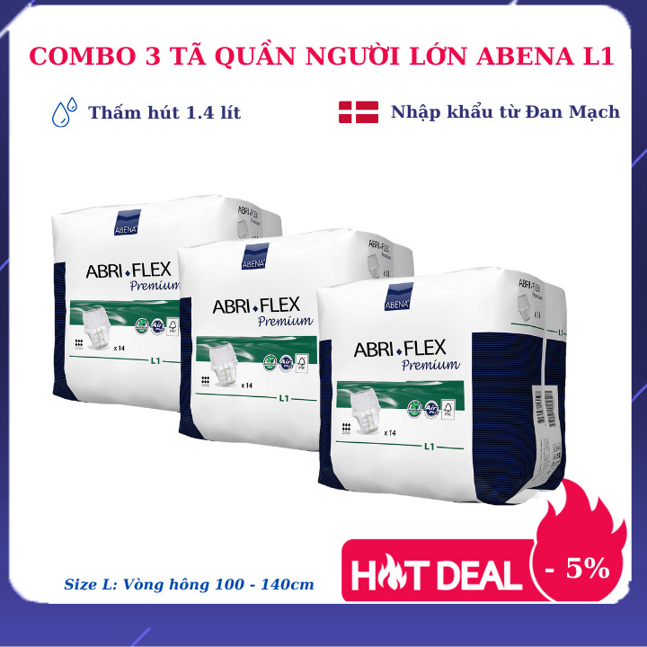 Combo 3 Bịch Tã Dán Người Lớn Abena Abri Flex Premium L1 - Nhập khẩu Đan Mạch