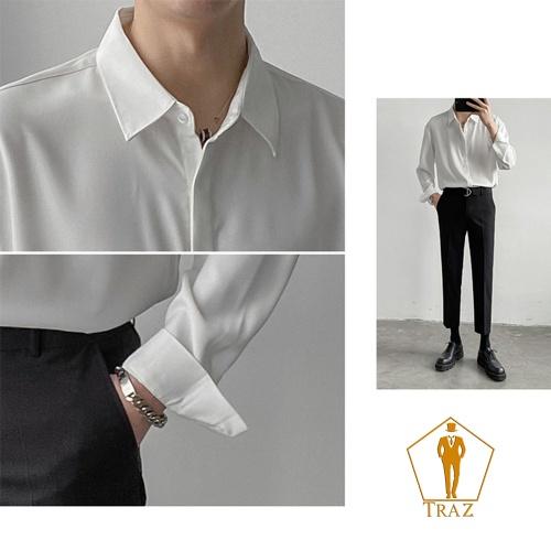 Áo Sơ Mi Nam Nữ TRAZ Form Rộng Suông Dài Tay Màu Trắng, Đen, Xanh, Đà, Xám Vải Lụa Unisex Basic Mịn Mát