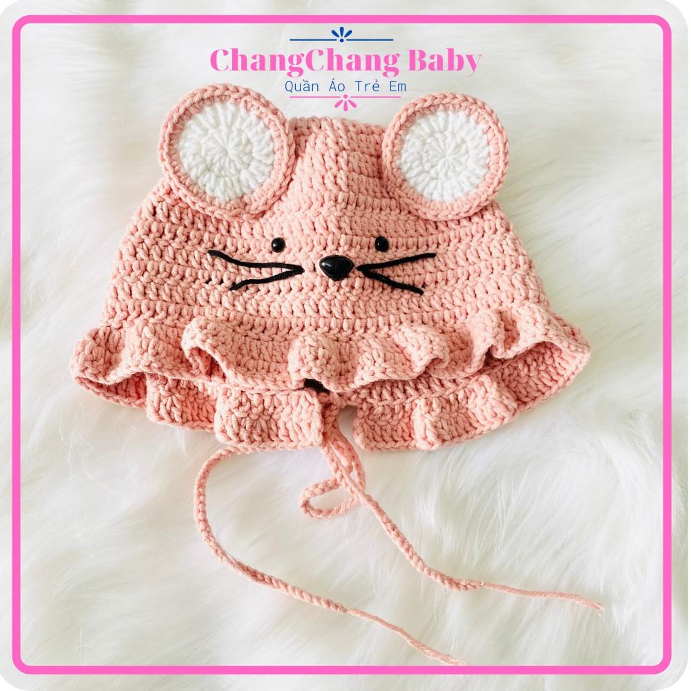 Nón bé gái, mũ handmade cho bé hoạ tiết chuột xinh cho bé từ 5 tháng đến 2 tuổi