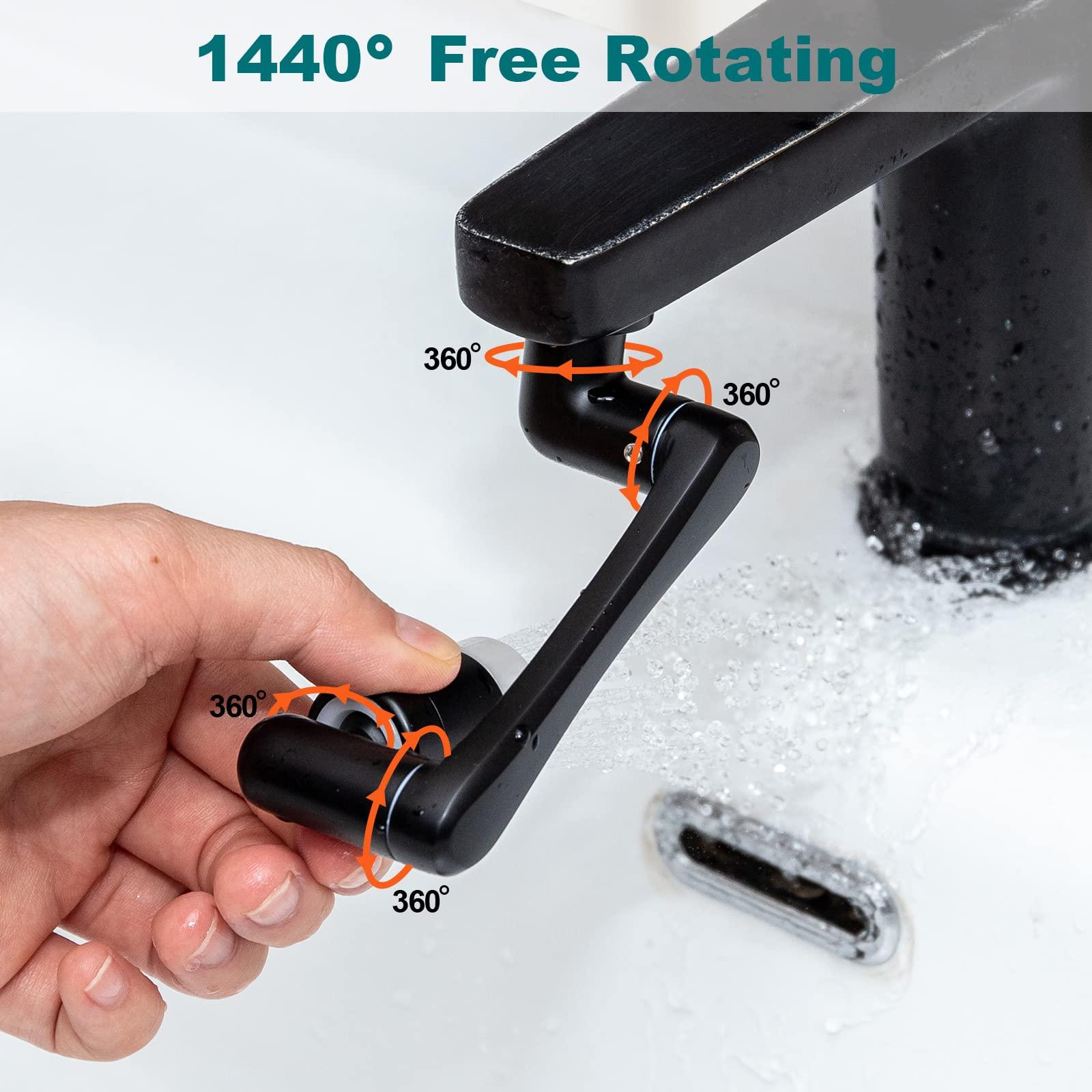 Tệp đính kèm vòi màu đen, 1080 ° xoay Tap mở rộng bộ tiết kiệm nước cho vòi nước với 2 chức năng phun 20/22/24 mm Phụ kiện phòng tắm nhà bếp TAP