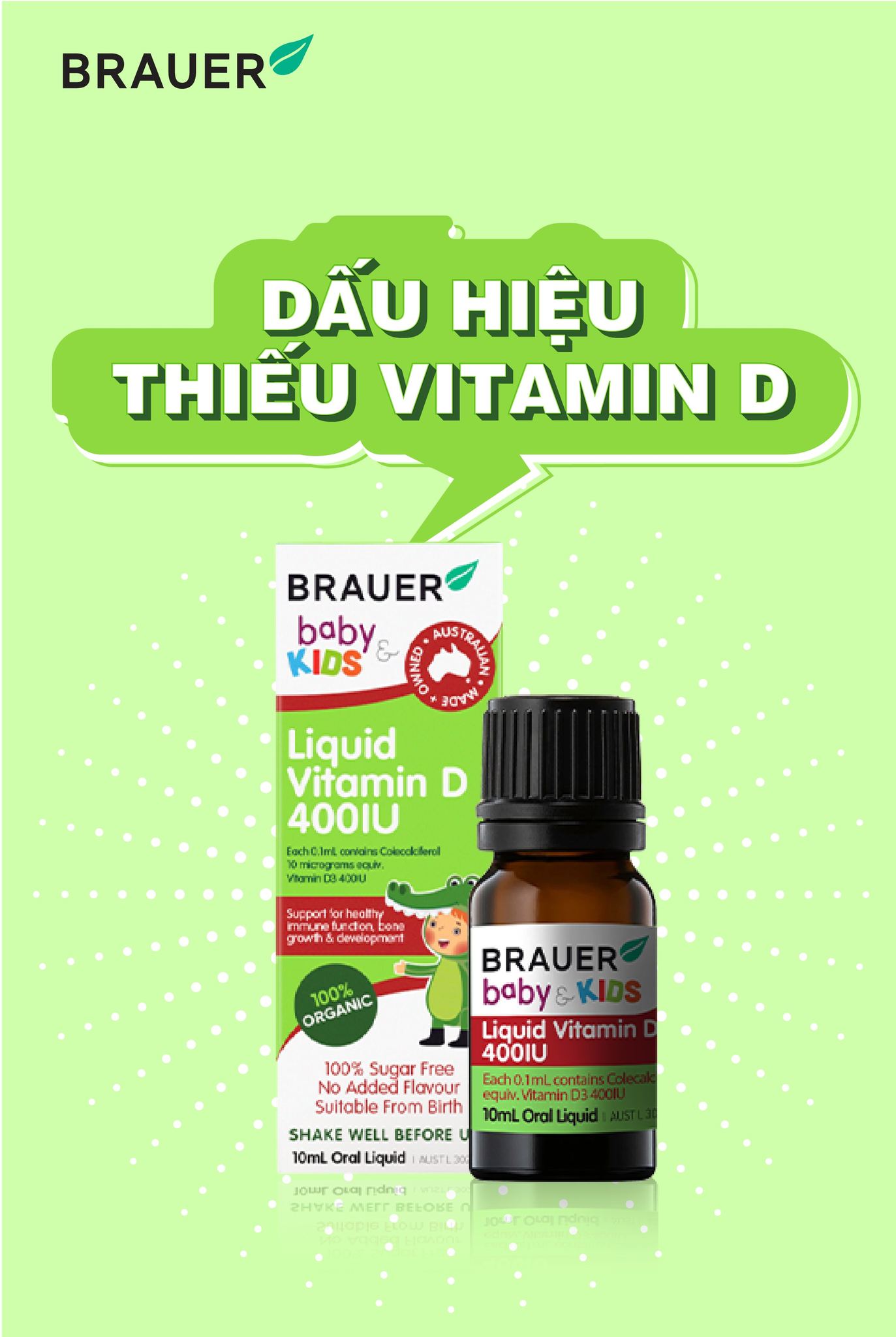 Vitamin D3 cho trẻ sơ sinh, trẻ nhỏ và người lớn Brauer Úc giúp trẻ phát triển chiều cao, phòng loãng xương, ngủ ngon, tăng sức đề kháng-OZ Slim Store