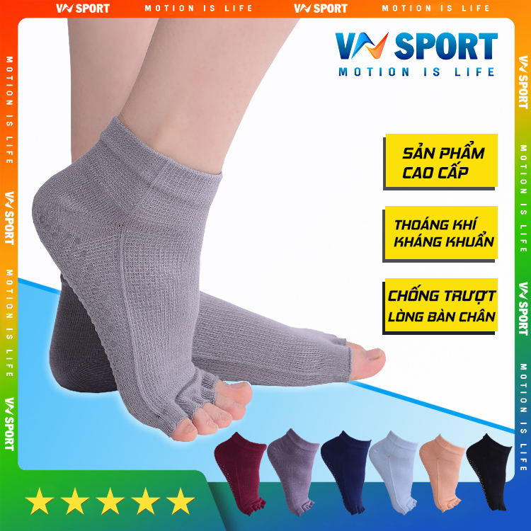 Tất Chống Trượt Cao Cấp VNSPORT - VNS008 | Tất Tập Yoga, Tất Tập Múa Có Thiết Kế Hở Ngón Và Có Hạt Silicone Chống Trượt Lòng Bàn Chân. Sản Phẩm Cao Cấp Chính Hãng (1 Đôi)