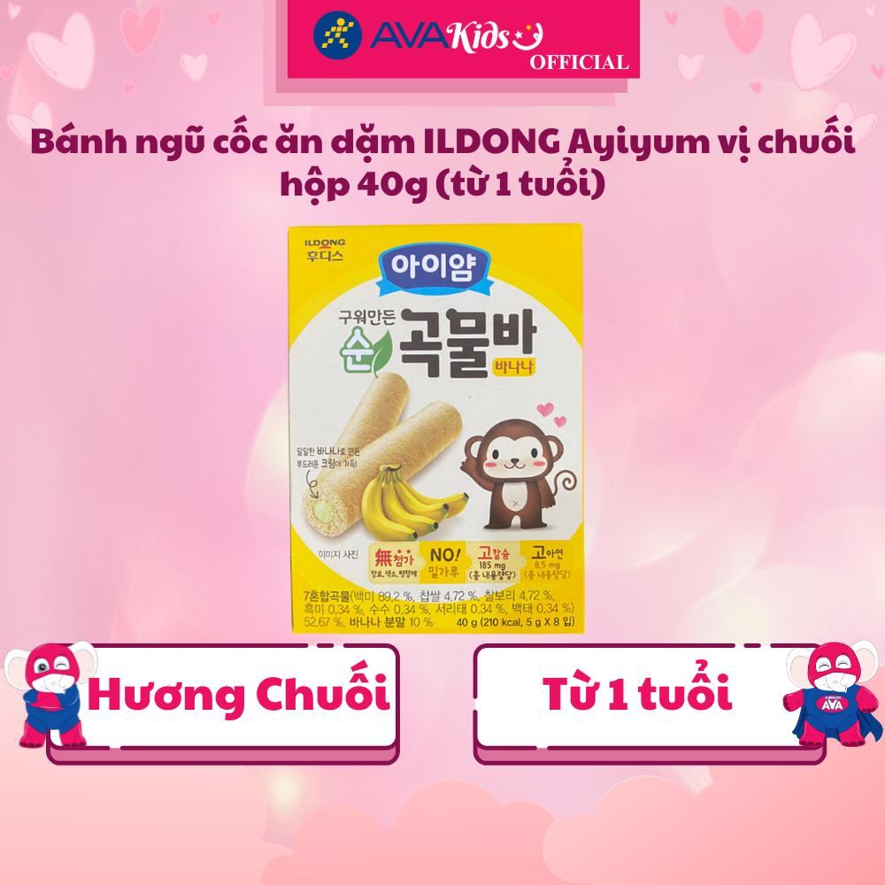 Bánh ngũ cốc ăn dặm ILDONG Ayiyum vị chuối hộp 40g (từ 1 tuổi) - Hàng Chính Hãng