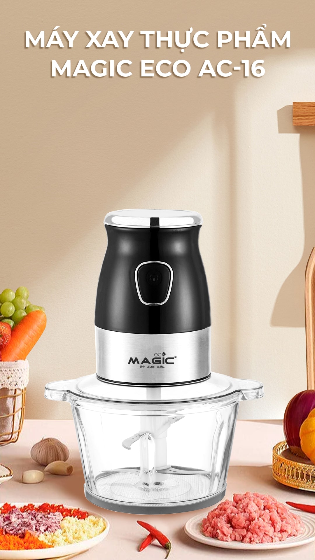 Máy xay thực phẩm đa năng 3in1 Magic Eco AC-16 (2.0 Lít) - Hàng chính hãng