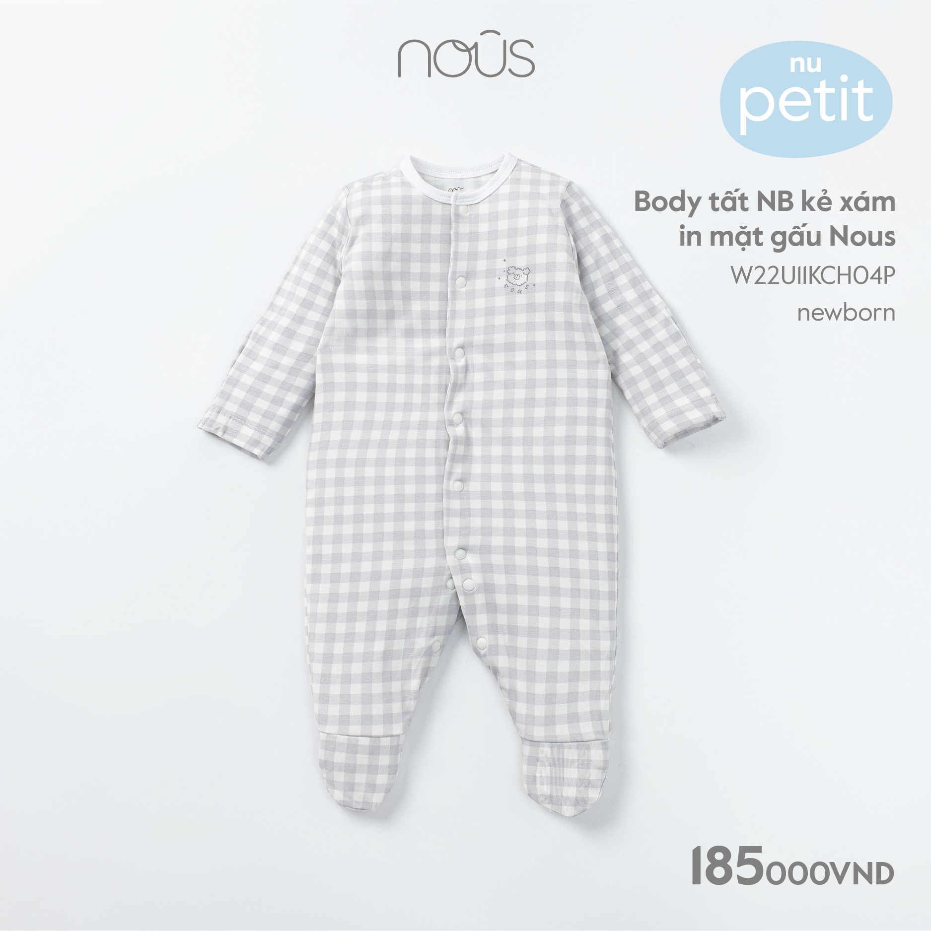 Bộ quần áo liền thân sơ sinh Nous bodysuit có tất chất liệu Nu Petit mềm mại, kháng khuẩn cho bé