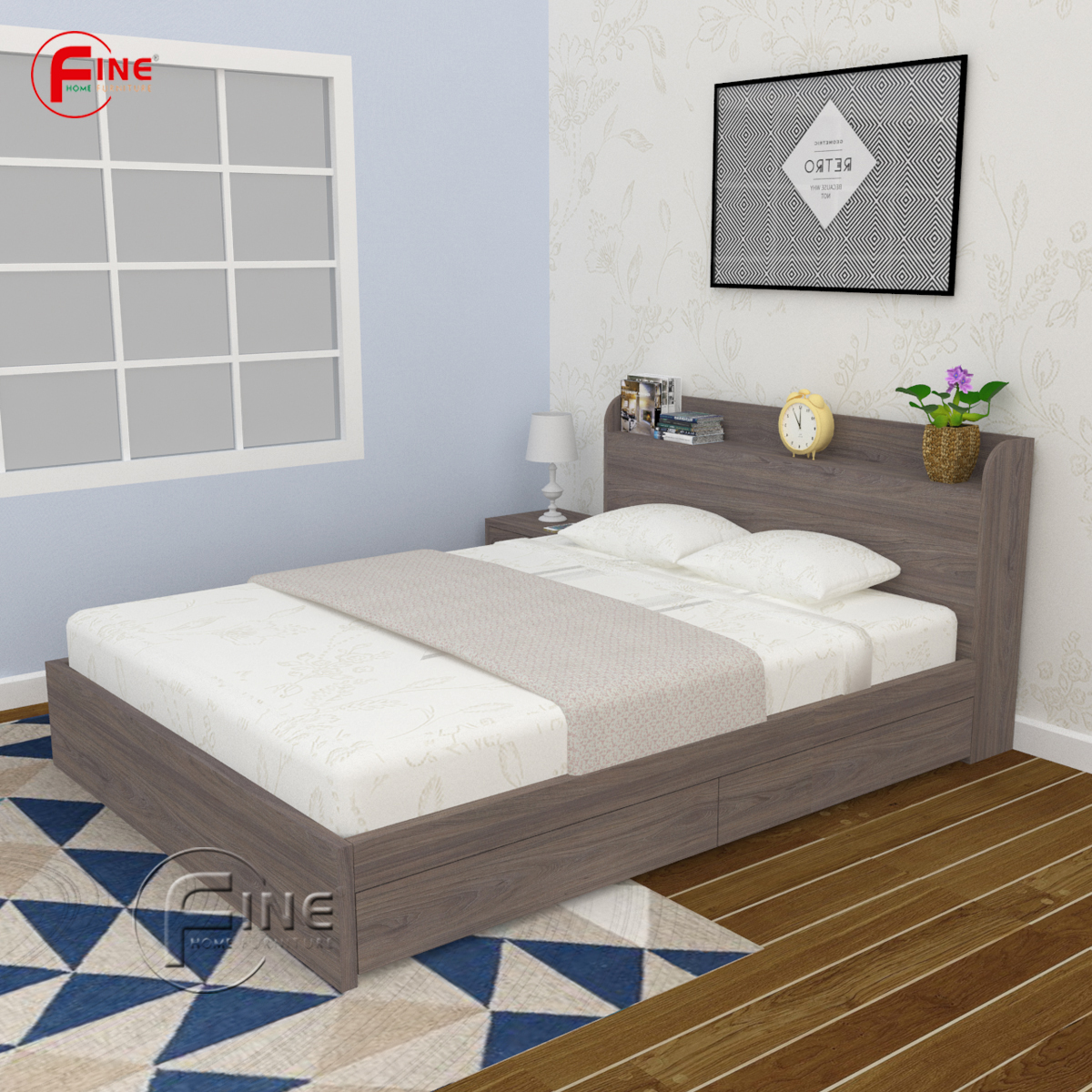 Giường Hộp Cao Cấp Có 2 Hộc Kéo FINE FG176 Kích thước 1m6 Thiết kế sang trọng hiện đại