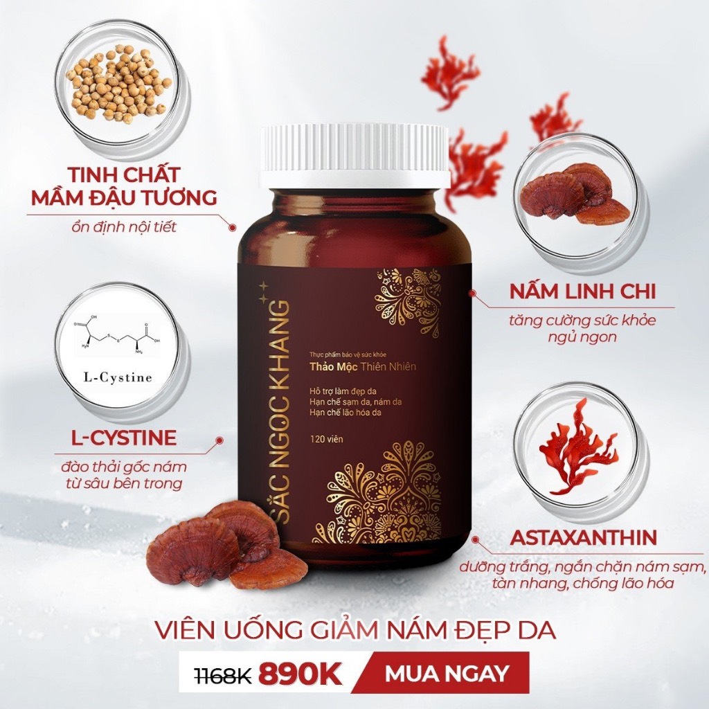 Nước tẩy trang Sắc ngọc Khang 145ml  + Sữa rửa mặt Sắc Ngọc Khang 50g  + Nước hoa hồng Sắc Ngọc Khang 145ml  + Kem dưỡng da ban đêm Sắc Ngọc Khang 10g  + Kem chống nắng Sắc Ngọc Khang 50g  - Viên uống dưỡng da bên trong cao cấp Sắc Ngọc Khang ++ 60 viên