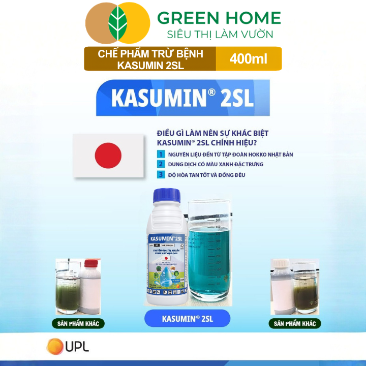 Chế Phẩm Trừ Bệnh KASUMIN 2SL GreenHome, Chai 400ml, Đặc Trị Đốm Lá, Thối Vi Khuẩn, Đạo Ôn Cho Cây