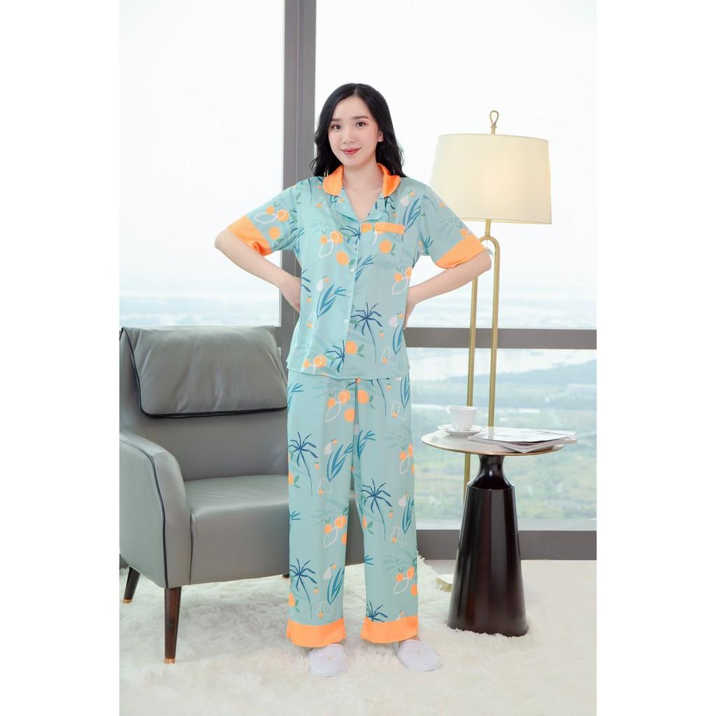 Đồ ngủ nữ pyjama tay ngắn quần dài freesize HW1007 đồ mặc nhà đẹp lụa Pháp cao cấp, mềm mịn - RELAX