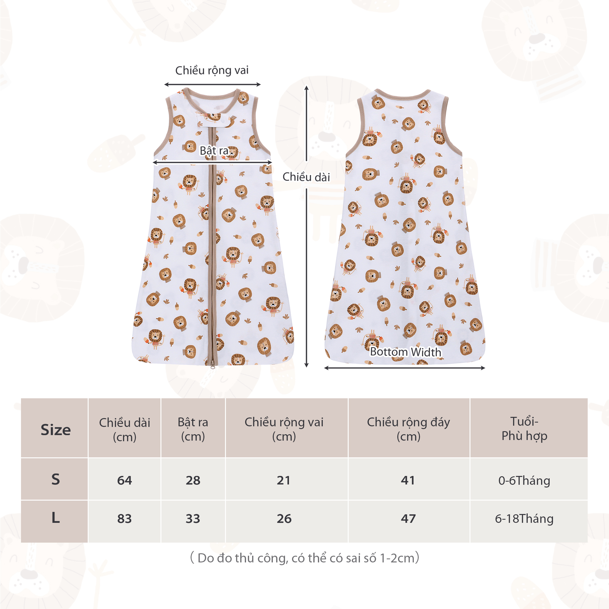 Túi ngủ chũn Miraclebaby cho bé vải cotton mềm mịn cho bé từ 0 đến 18 tháng tuổi