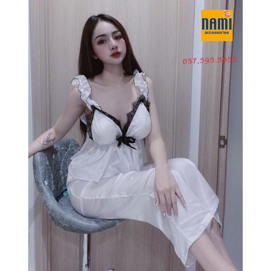 SET BỘ NGỦ DÀI CÚP NGỰC VIỀN REN QUAI BÈO CƯNG HẾT SỨC - QANG038