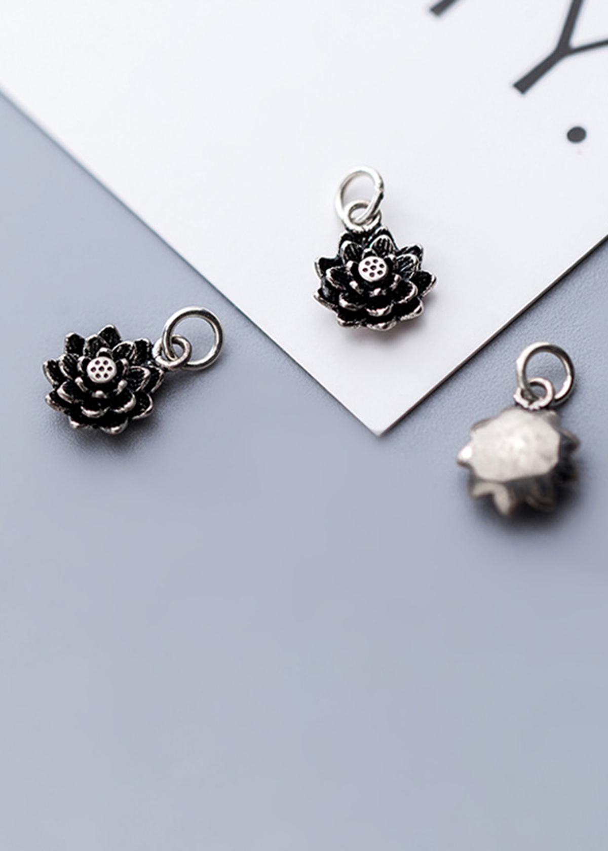 Combo 3 cái charm bạc hình hoa sen treo - Ngọc Quý Gemstones