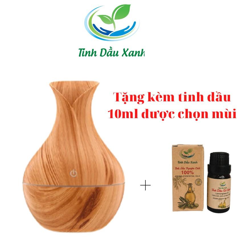 Máy Xông Tinh Dầu Xanh Kiểu Dáng Hoa TULIP MINI Phun Sương Tạo Ẩm Vân Gỗ Nhỏ + Tặng Tinh Dầu 10ml Nguyên Chất