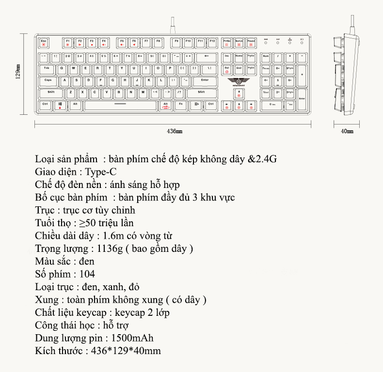 Bàn phím cơ không dây Dual Mode Newmen GM335 - Hàng chính hãng