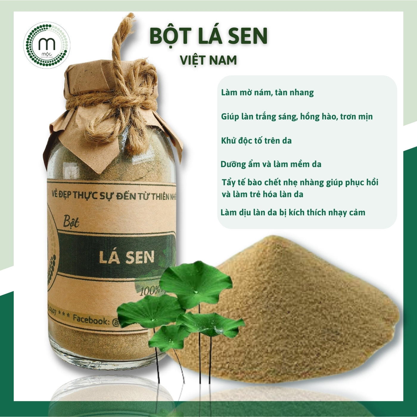 Bột Lá Sen thiên nhiên đắp mặt nạ nguyên chất 200ml (100g)