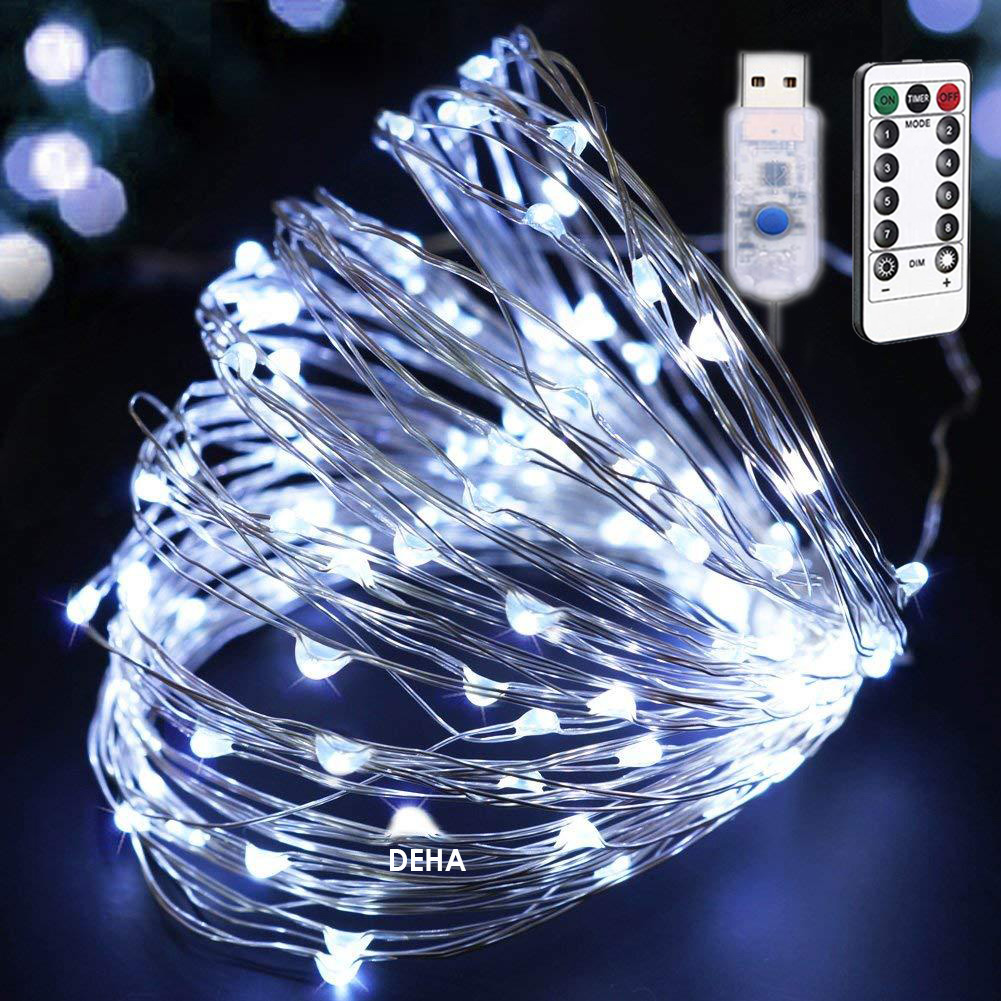 Dây Đèn Nháy Led Đom Đóm Trang Trí Nguồn Usb Điều Khiển Từ Xa Chọn 8 Chế Độ, Tăng Giảm Sáng, Hẹn Giờ, Dây Bóng Đèn Nháy Cao Cấp Decor Nhà Cửa, Lễ Tết, Lều Trại Du Lịch Tùy Chọn Màu Và Chiều Dài Dây - Trắng - 5 Mét