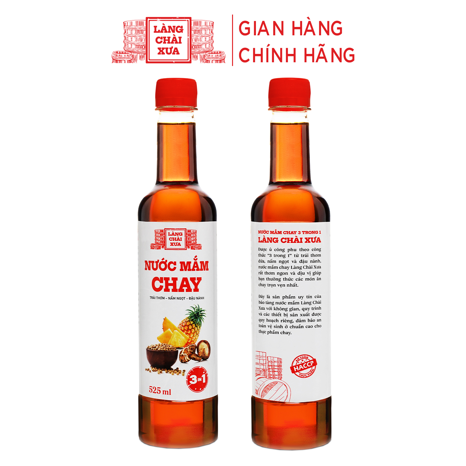 Đặc Sản Phan Thiết - Nước Mắm Chay 3 Trong 1 Làng Chài Xưa (01 Chai) 525Ml Trái Thơm Nấm Ngọt Đậu Nành 300 Năm Truyền Thống