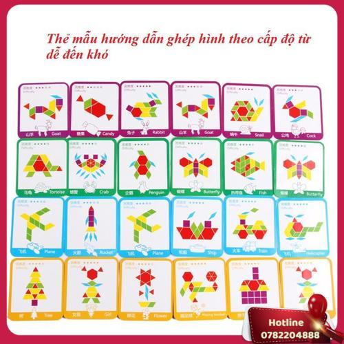 Bộ Xếp Hình Sáng Tạo Pattern Block 155 Chi Tiết Cho Bé Đồ Chơi Gỗ, Giáo Cụ Montessori, Dành Cho Bé Từ 3 Tuổi - Miễn Phí Vận Chuyển