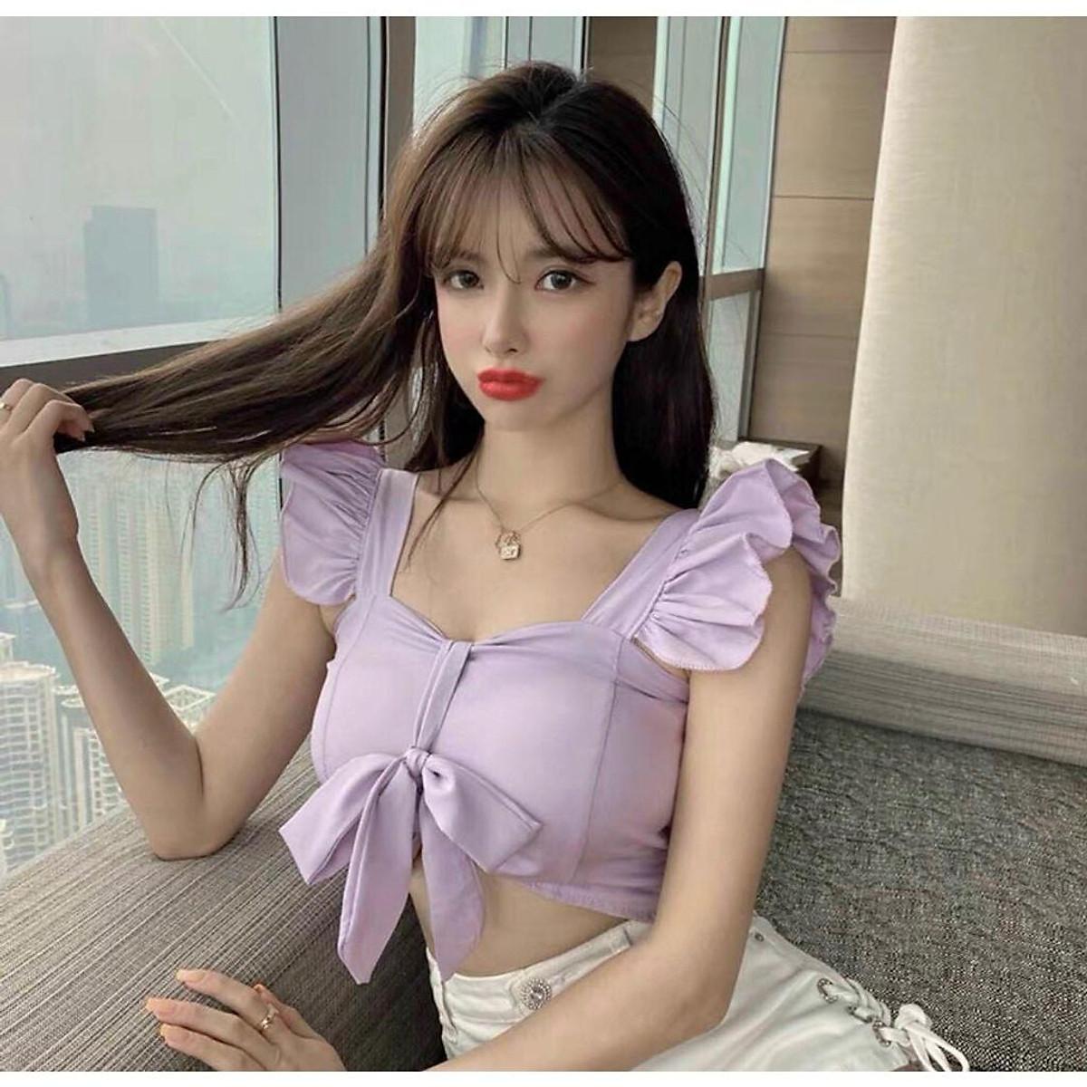 Áo hai dây nữ croptop buộc nơ ngực dáng ôm kiểu cánh tiên ống 2 dây bản lớn alohaboutique