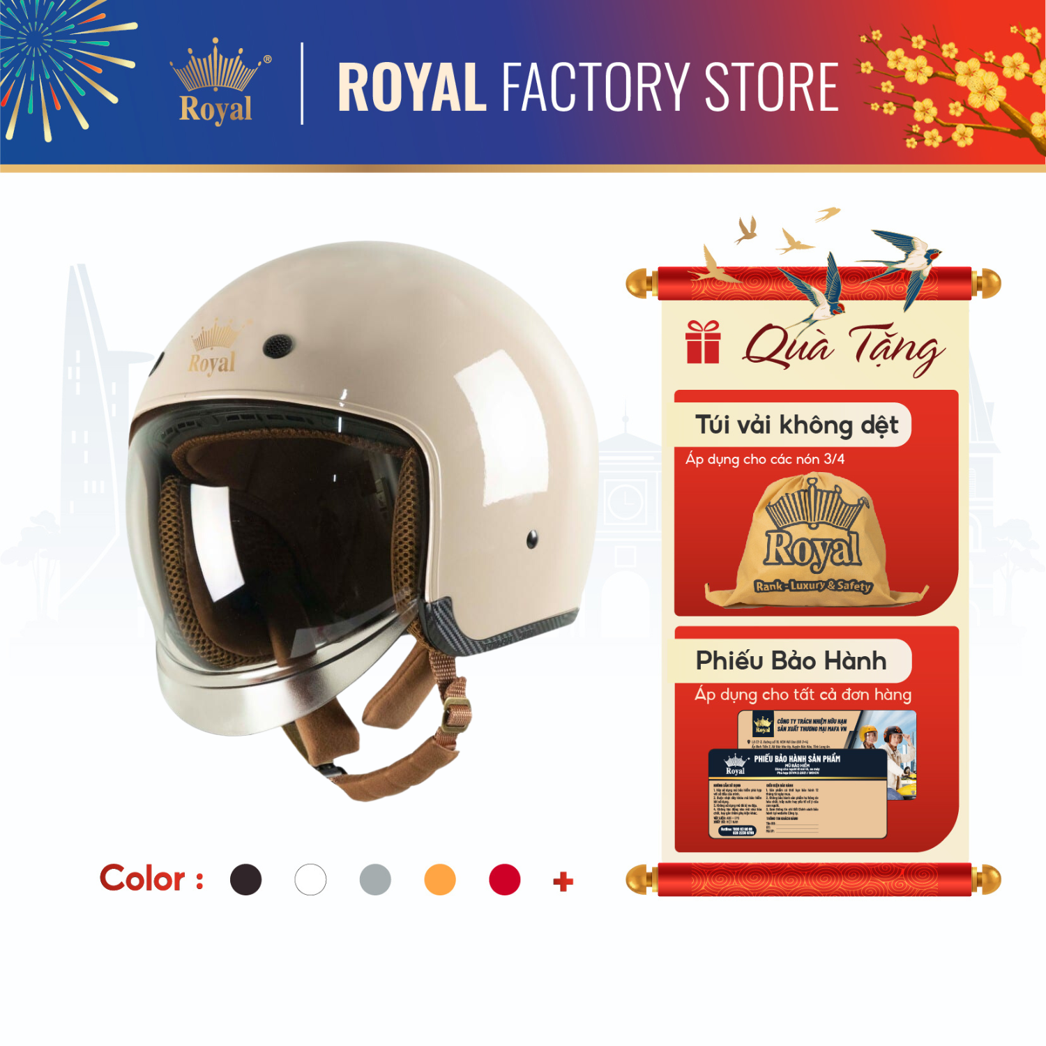 Nón Bảo Hiểm 3/4 Đầu M139 Trơn Kính Âm, MŨ ROYAL Chính Hãng Cho Nam Nữ Đi Xe Máy, Nhiều Kích Cỡ