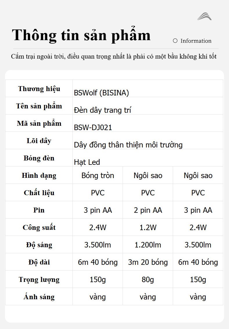 Đèn led dây trang trí hình ngôi sao dùng pin BSW-DJ021-S