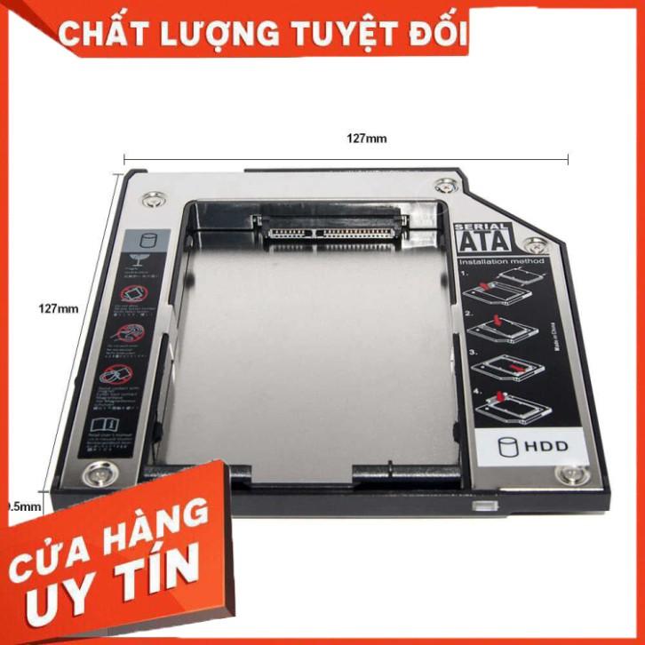 Caddy Bay mỏng 9.5mm Sata3 cho SSD và HDD 2,5” - Vỏ Nhựa – Size: 9.5mm – Khay ổ cứng thay thế ổ DVD