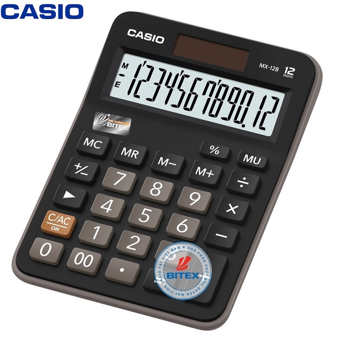 Máy tính Casio MX-12B, Bảo hành 7 năm - Giao màu ngẫu nhiên - Hàng chính hãng Bitex