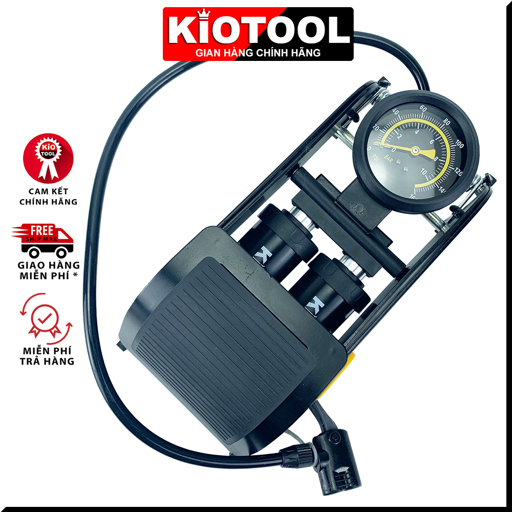 Bơm xe máy đạp chân Kiotool KP02 Bassic loại 2 xi lanh - Đồ bơm xe máy xe đạp ô tô nhỏ gọn áp lực lớn 8 bar có thể đút cốp xe máy