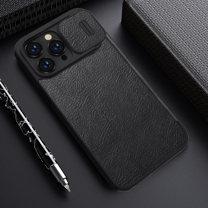 Bao da dành cho iPhone 14 Pro hàng chính hãng Nillkin QIN có nắp trượt bảo vệ camera - hàng nhập khẩu
