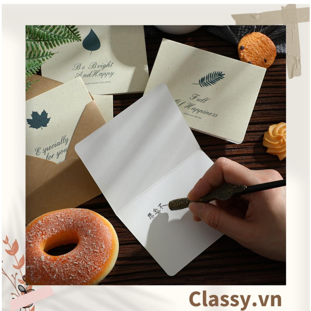 Thiệp Cổ điển Vintage in hình lá cây, giấy art sang trọng kèm phong bì giấy kraft và nhãn dán Sticker Classy Q625