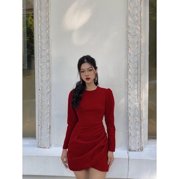 Đầm nhung giao vạt, tay dài chất nhung Hàn mềm mịn Lisa dress